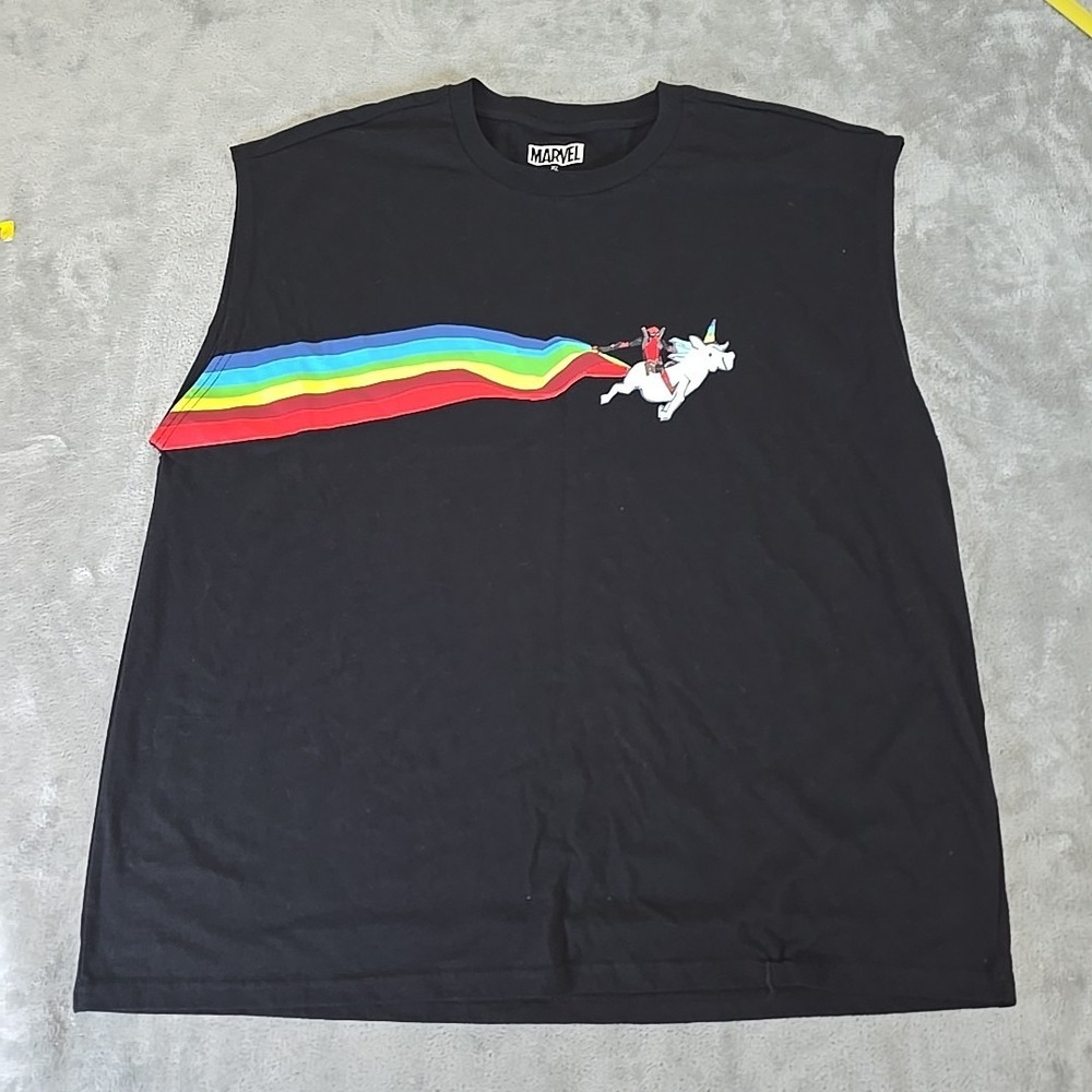 Marvel Deadpool Shirt Mens XL Black Rainbow Graphic Casual‎